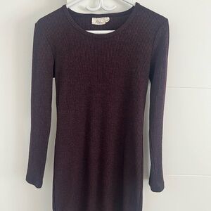 HARLOW Ribbed Long Sleeve Knit Dress - Wine